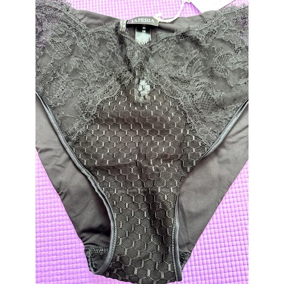 $270 La Perla Briefs Black Sz L Lace Underwear Panties Honeycomb Shadows Large - Picture 4 of 8